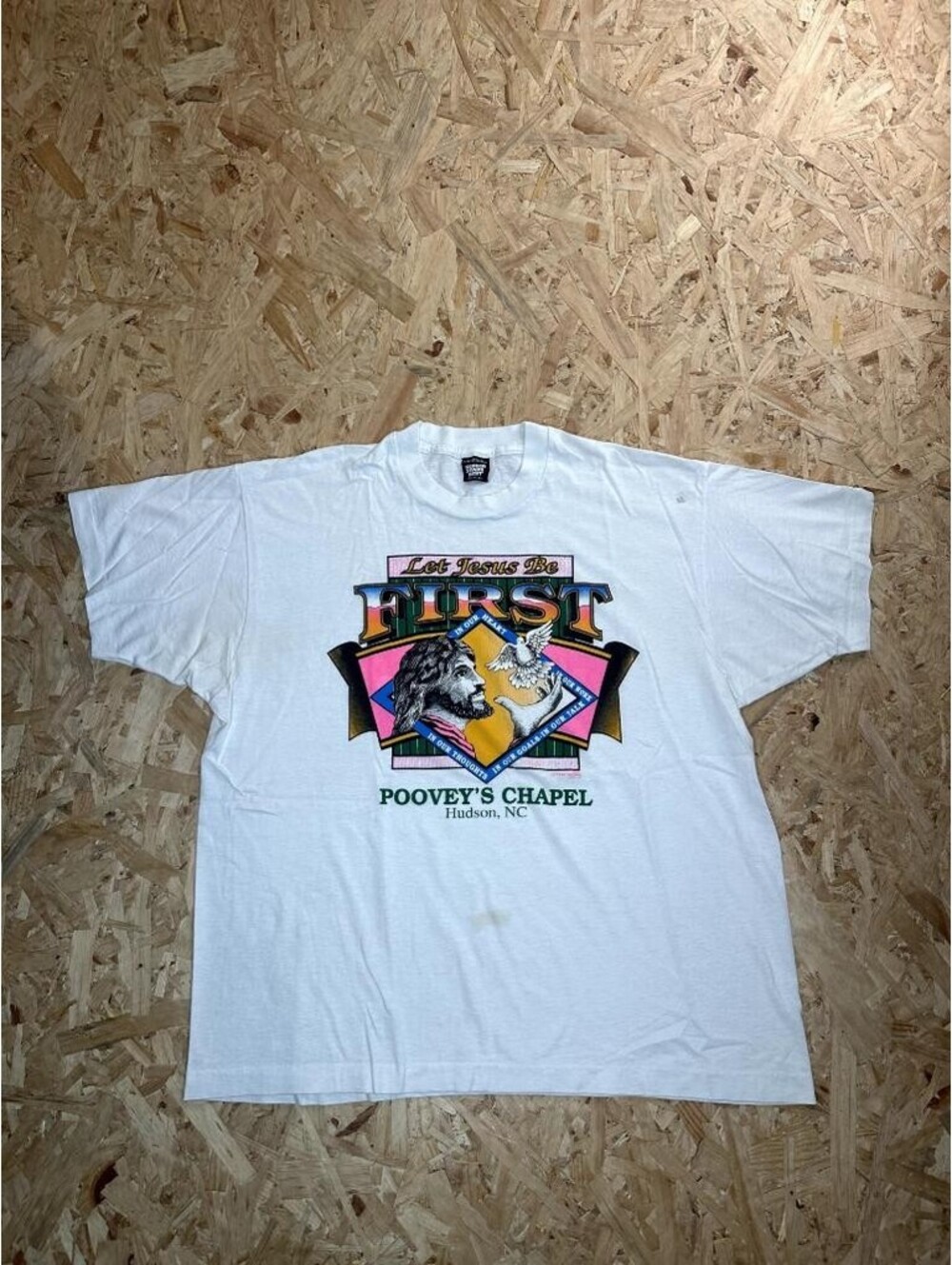 Vintage 1992 Let Jesus Be First T-Shirt Mens XXL Pooveys Chapel Screen Stars